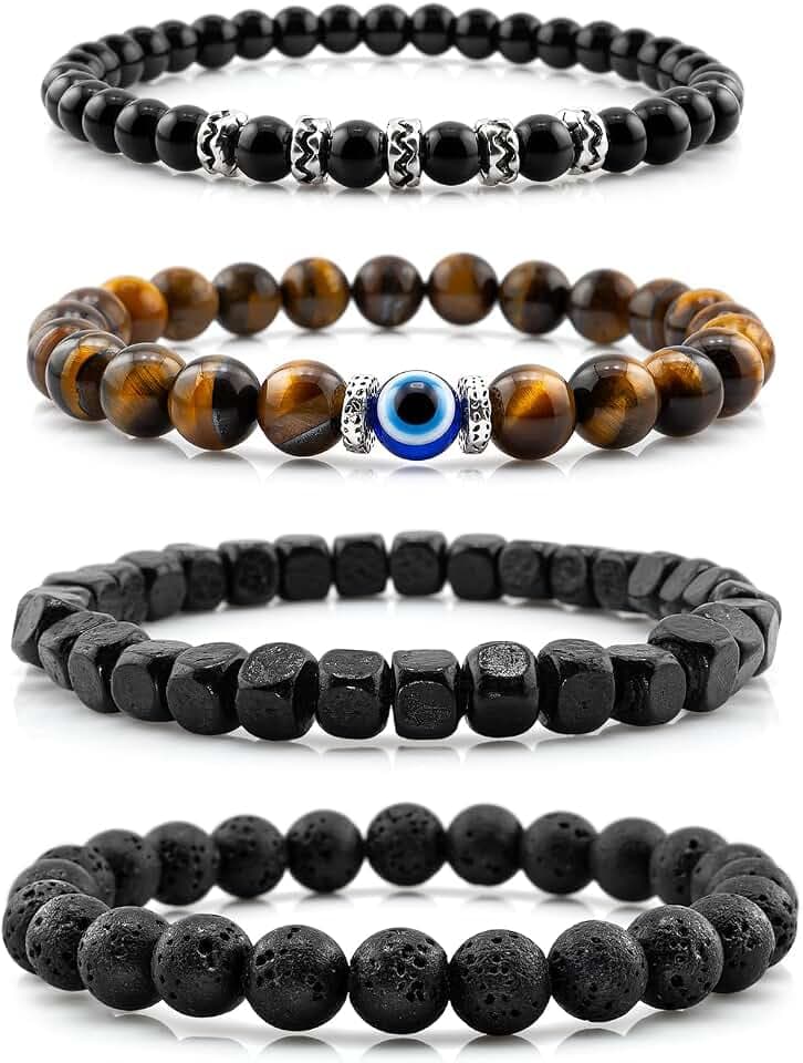 Men's Beaded Bracelet Set Natural Stone Bracelets Evil Eye Jewelry for Gift