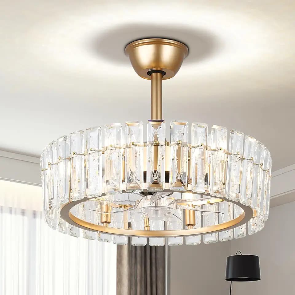 CLAIRDAI 20.7" Gold Crystal Caged Fandelier Ceiling Fan