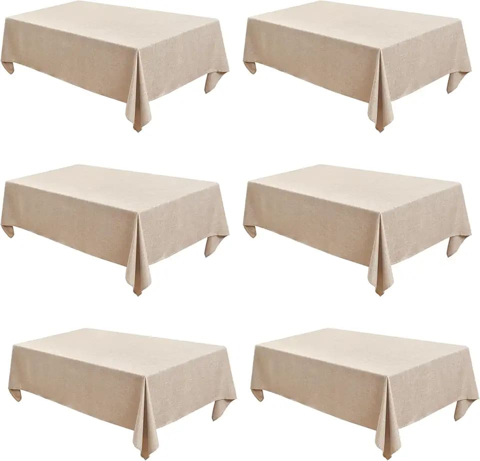 Fitable 6 Pack Beige Faux Linen Tablecloths Rectangle 60x84 Inch