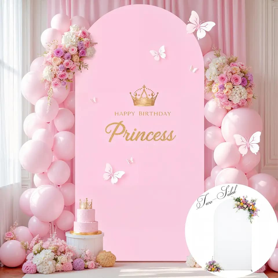 6FT Wedding Arch Backdrop Cover, Stretchy Arch Covers Round Top Chiara Backdrop Cover for Wedding Birthday Party Baby Shower Banquet Arch Decor(White+Pink)