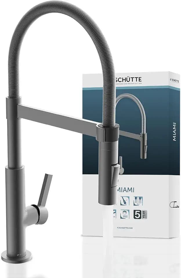 SCHÜTTE 79142 MIAMI Küchenarmatur 360°, Einhebelmischer mit ausziehbarer, magnetischer Geschirrbrause, Spültischarmatur Mischbatterie für die Spüle, Wasserhahn Küche Graphit
