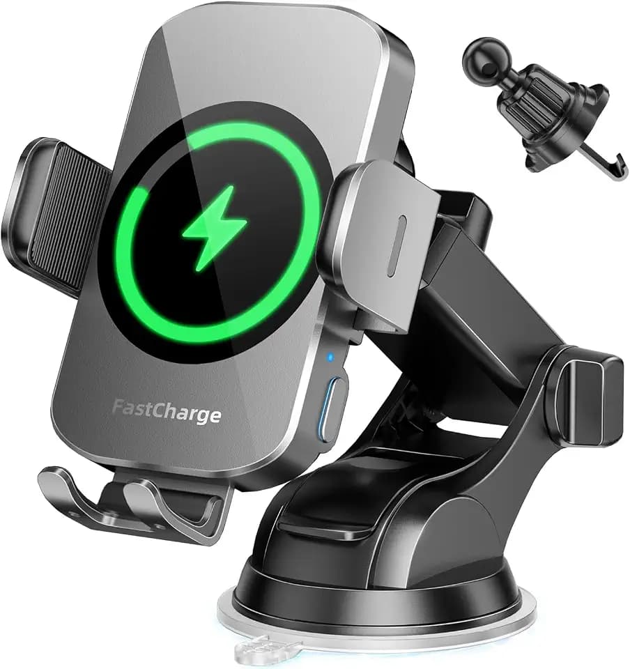 BothLin 3-in-1 Wireless Car Charger Mount, 15W Fast Charging Auto-Clamping Phone Holder for iPhone 17 16 15 14, Samsung Galaxy S24 S23, Dashboard, Vent & Windshield Car Mount