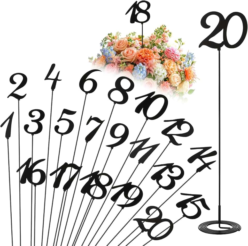 Novabright 20 Pcs Metal Table Numbers 1-20 for Wedding Reception, Black
