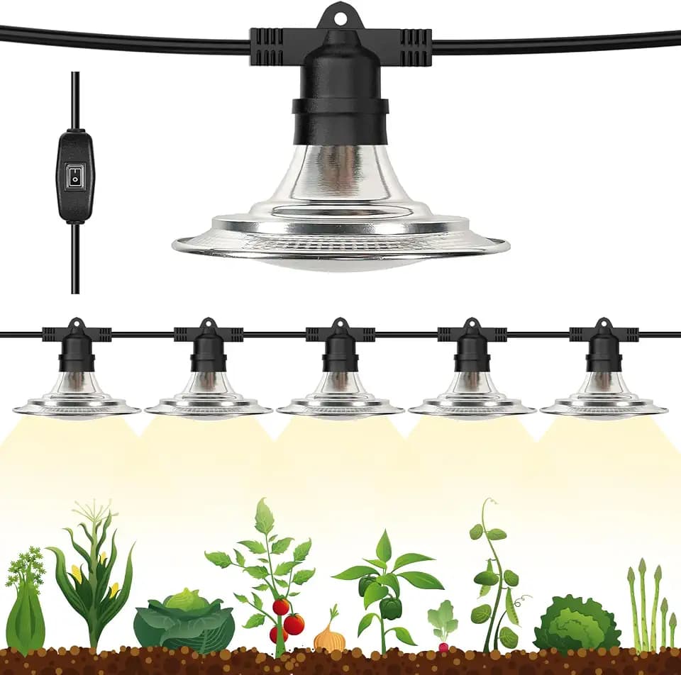 Outdoor LED Grow Lights for Greenhouse 6-Light Waterproof String Grow Light, Full Spectrum LED Plant Grow Light Lamp, Waterproof Greenhouse Grow Lights for Seedling, Veg, Flower