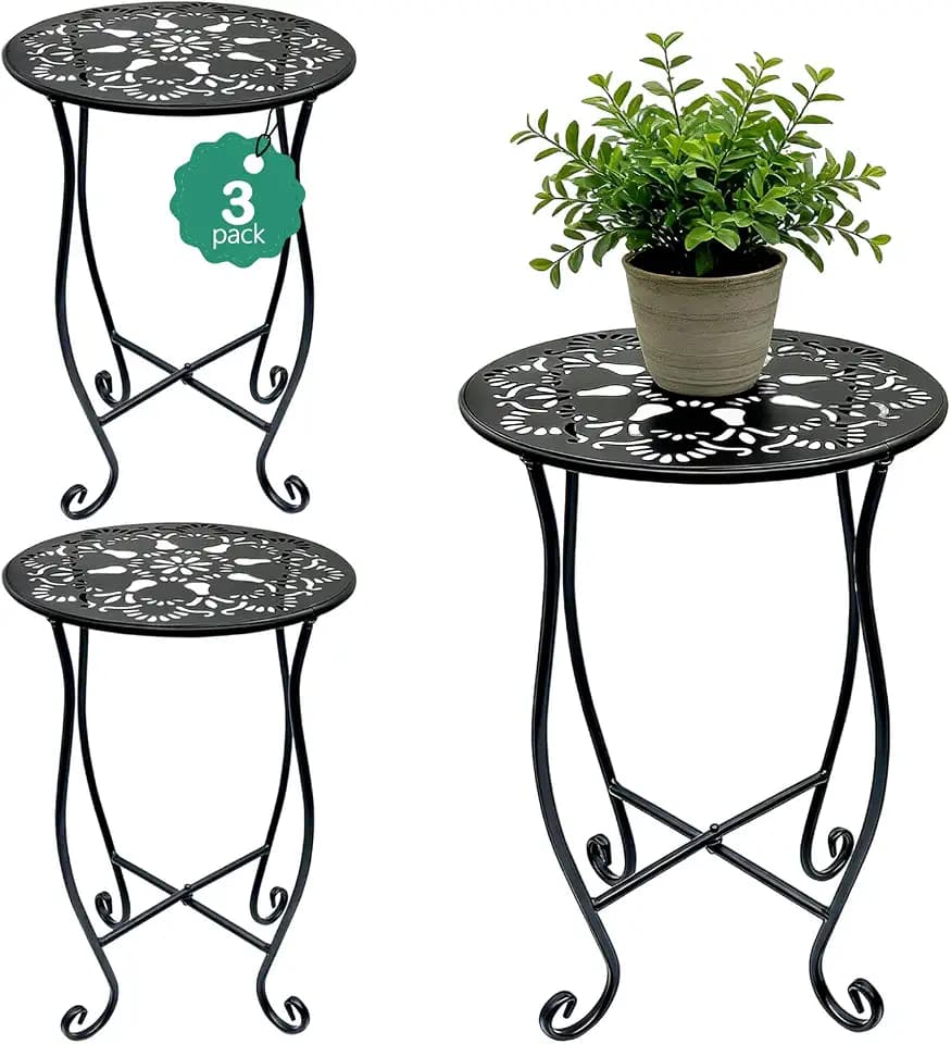 Arbuxzuy 3-Pack 17" Tall Round Metal Outdoor Side Tables,Flower Pot Stand