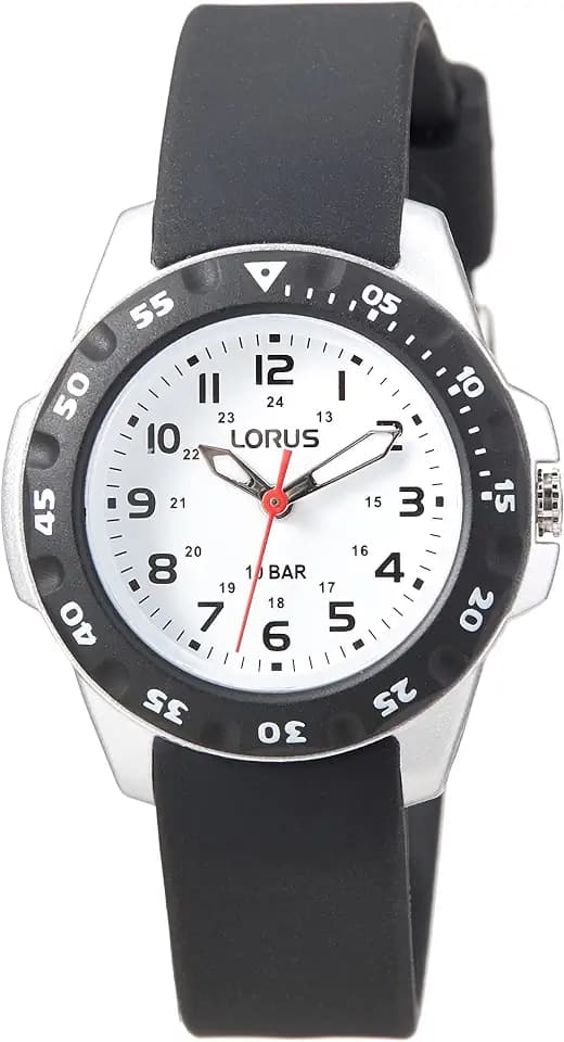 Lorus Kinder Analog Quarz Uhr mit Silikon Armband,Schwarz