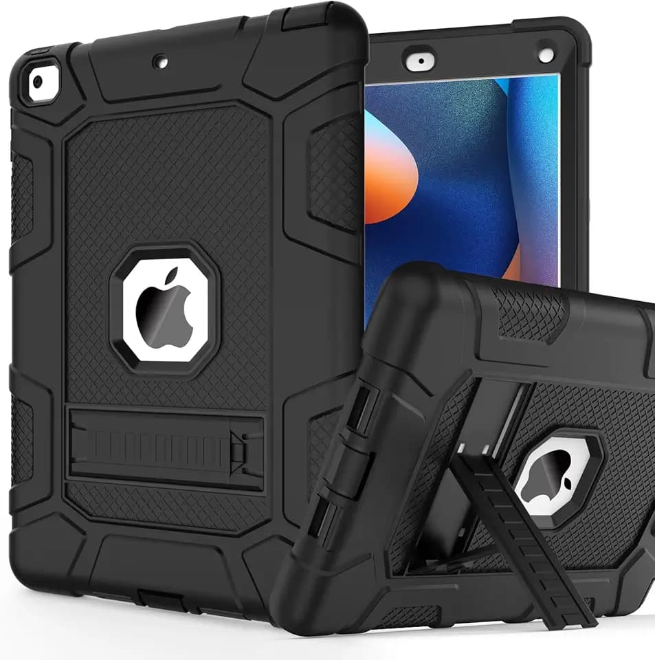 for iPad 6th/5th Generation Case, iPad Air 2 Case 9.7 Inch, [3-in-1] Heavy Duty Shockproof Rugged Protective Cover with Kickstand for A1893 A1954 A1822 A1823 A1566 A1567, Black