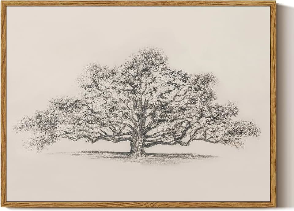 ARPEOTCY Framed Canvas Wall Art, Vintage Wall Decor, Retro Sketch Tree of Life Pictures for Bedroom Bathroom Living Room, Rustic Cottagecore Farmhouse Black White Neutral Decorations, 12x16inch