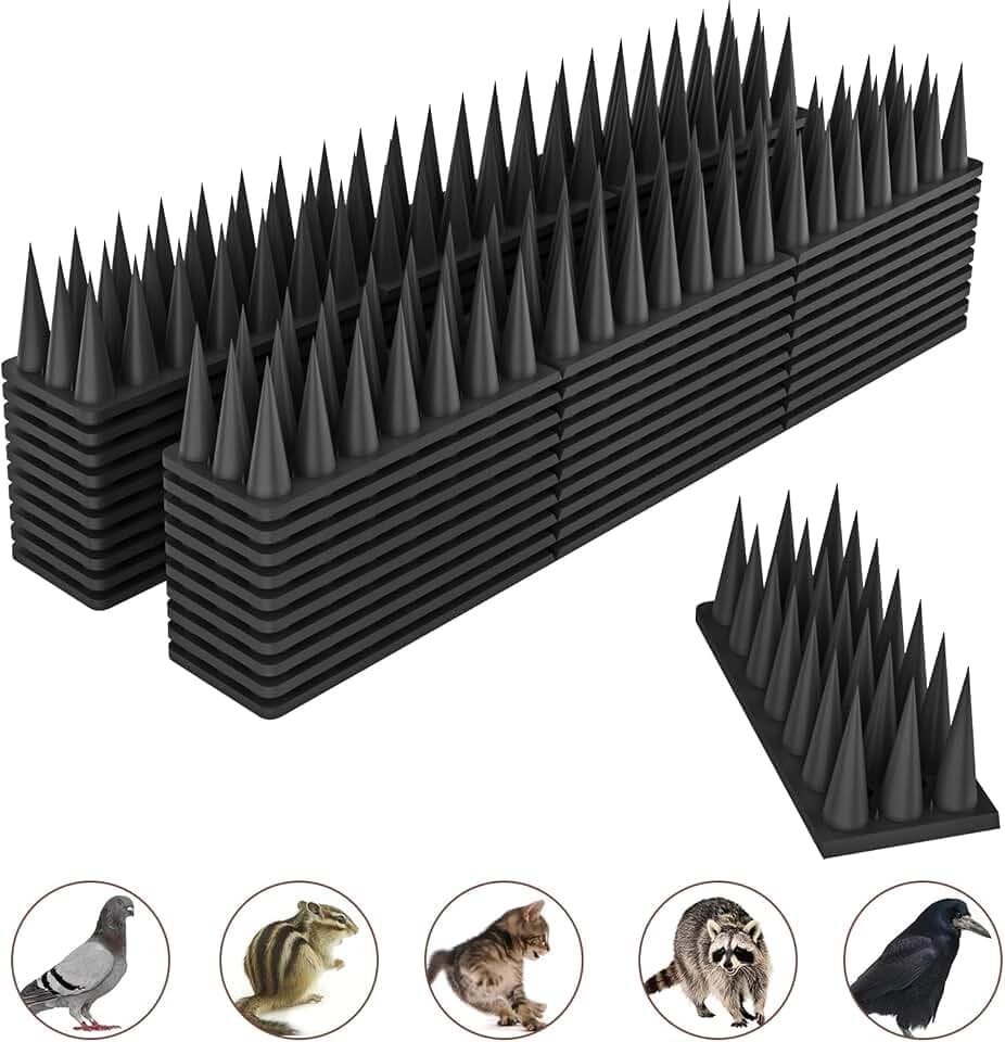 Taubenabwehr Spikes, Vogelabwehr Spikes Kunststoff, Taubenabwehr Balkon, 5.7m 3 Reihig, Vogelschutz Spikes für Tauben, Balkon, Katze, Marder, Zaun, Fensterbank, Dach - 20 Stück Schwarz