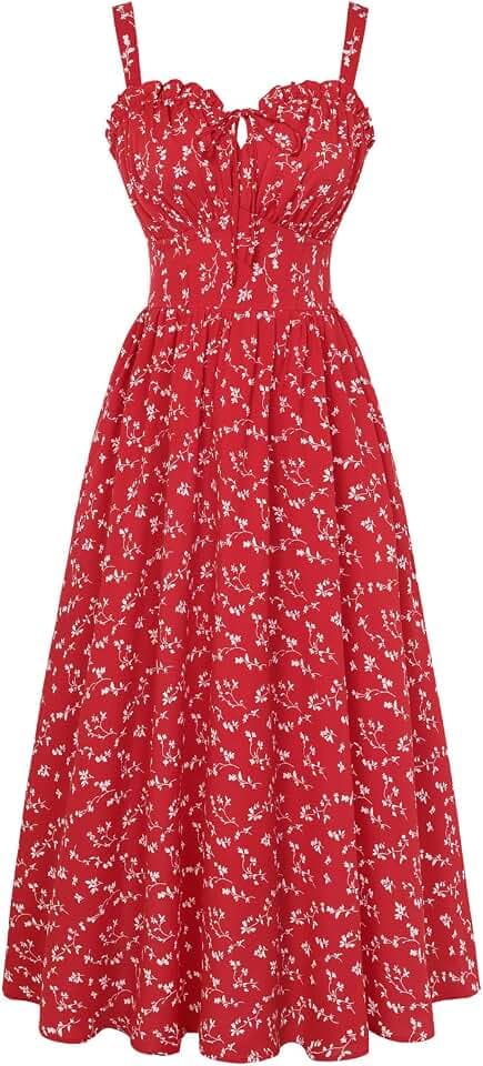 SCARLET DARKNESS Damen Sommerkleid Lang Ärmellos Blumendruck Chiffonkleid Spaghettiträger Strandkleid mit Taschen
