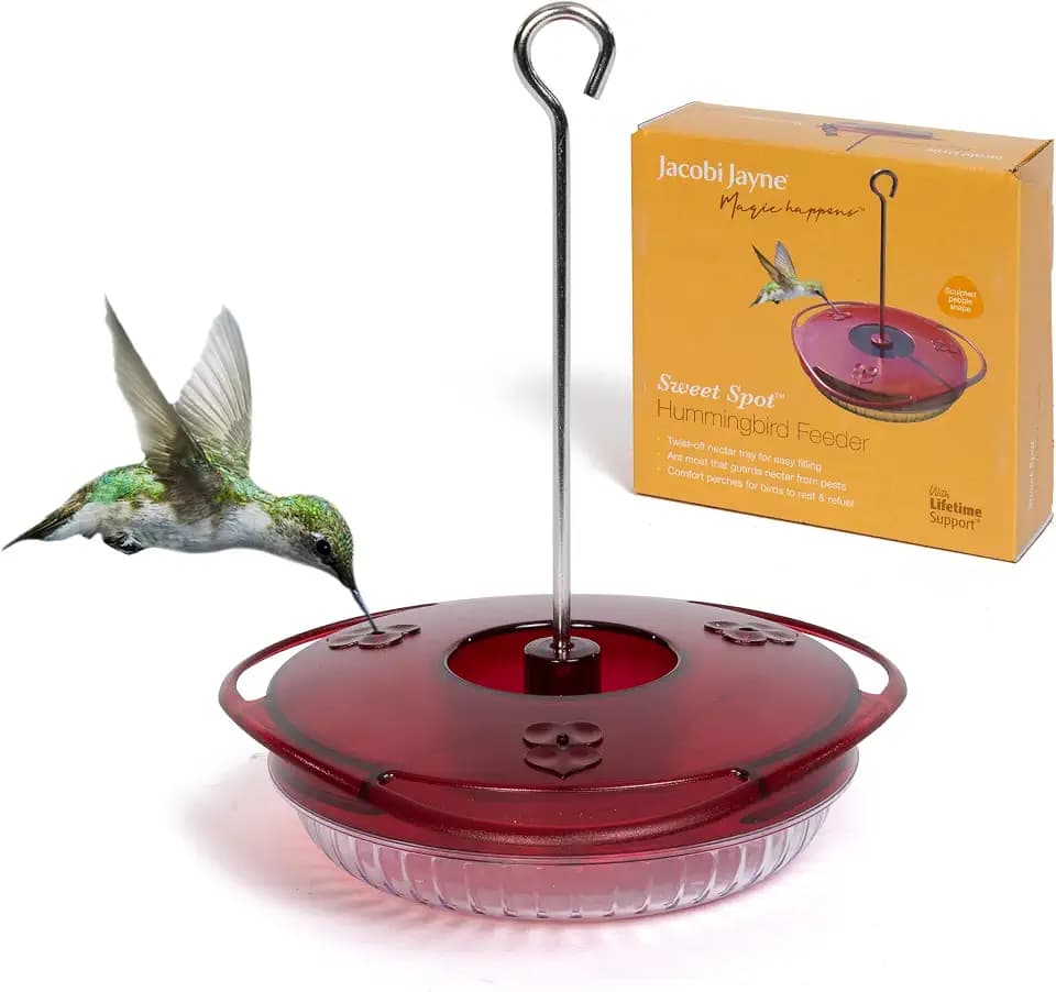 Small Hummingbird Feeder – Jacobi Jayne® Sweet Spot™ Hummingbird Feeder – Best Humming Bird Feeder, Small Hanging Ant-Proof Saucer Feeder with Ant Moat, Easy to Clean, Ideal for Outdoors