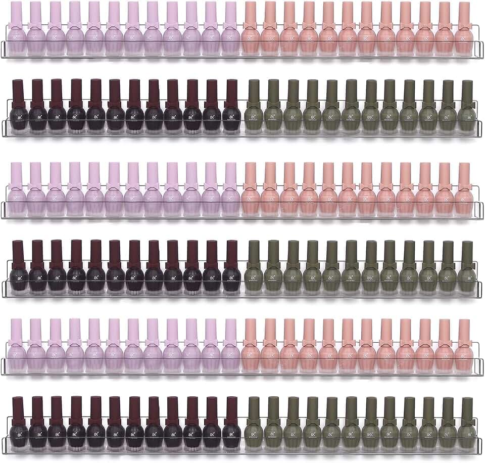 6Pcs/Set 24 Inch Nail Polish Rack Wall Mounted, Lipstick Essential Oil Bottle Clear Holder Organizer, Big Display Stand Wall Shelf for Bottle Cup Make-ups