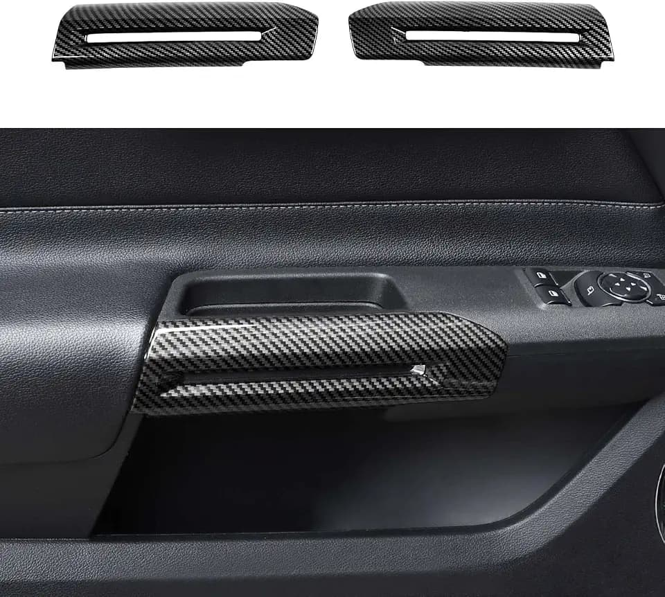 Jimen Compatible with Ford Mustang 2015-2023, 2PCS Inner Door Handle Cover Trim Frame (Carbon Fiber)