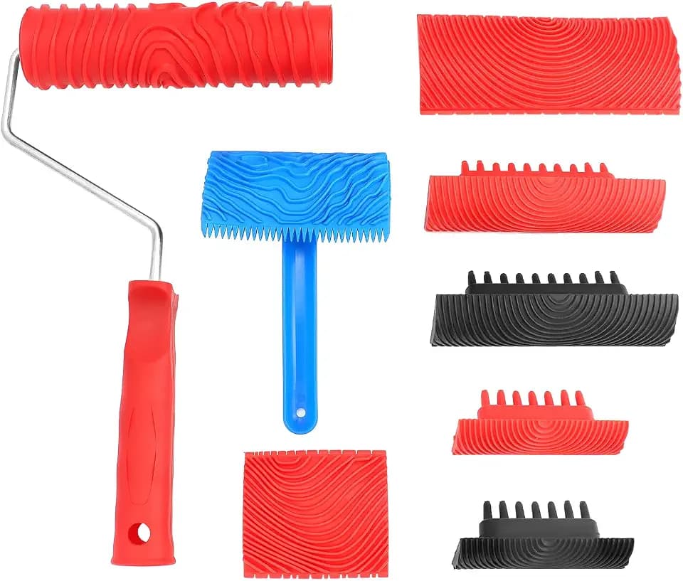 QWORK® 8 Stück Holzmaserung Werkzeug, Gummi Malwerkzeug für Wanddekoration, für Heimdekoration