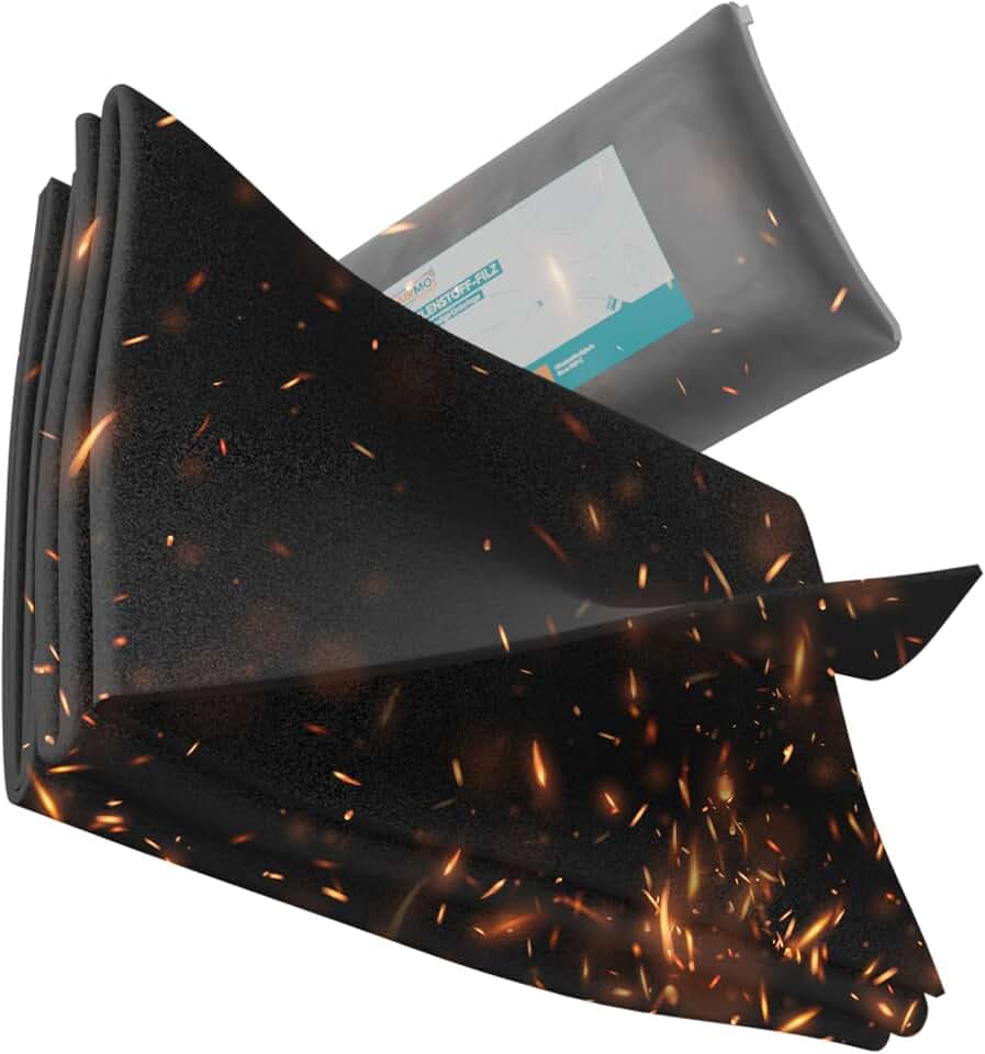 FAIRMO Die feuerfeste Unterlage (1x1 Meter) - Kohlenstoff-Filz feuerfeste Matte hitzebeständig - hitzeschutzmatte, Grillunterlage, Brandschutzmatte, Feuermatte - Für Outdoor und Kamin