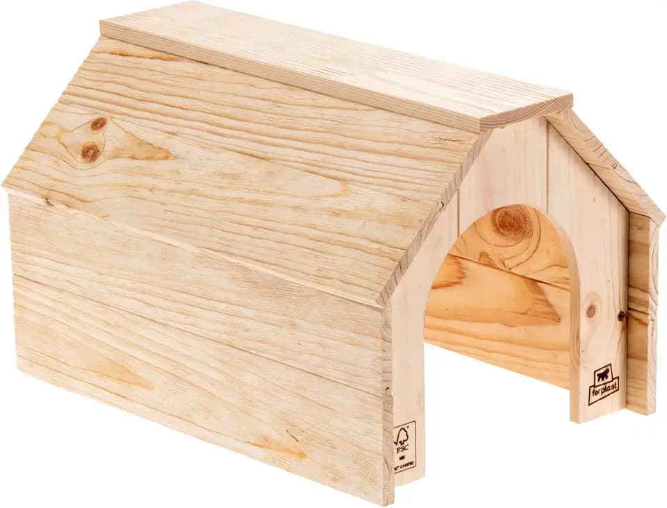 Ferplast Holzhaus für Kaninchen, Meerschweinchen & Hamster HIDDA, Kleintierhaus aus FSC®-zertifiziertem Holz, Gebürstete Optik, Schnellmontage-Set, 39 x 28 x H 25 cm, Größe L