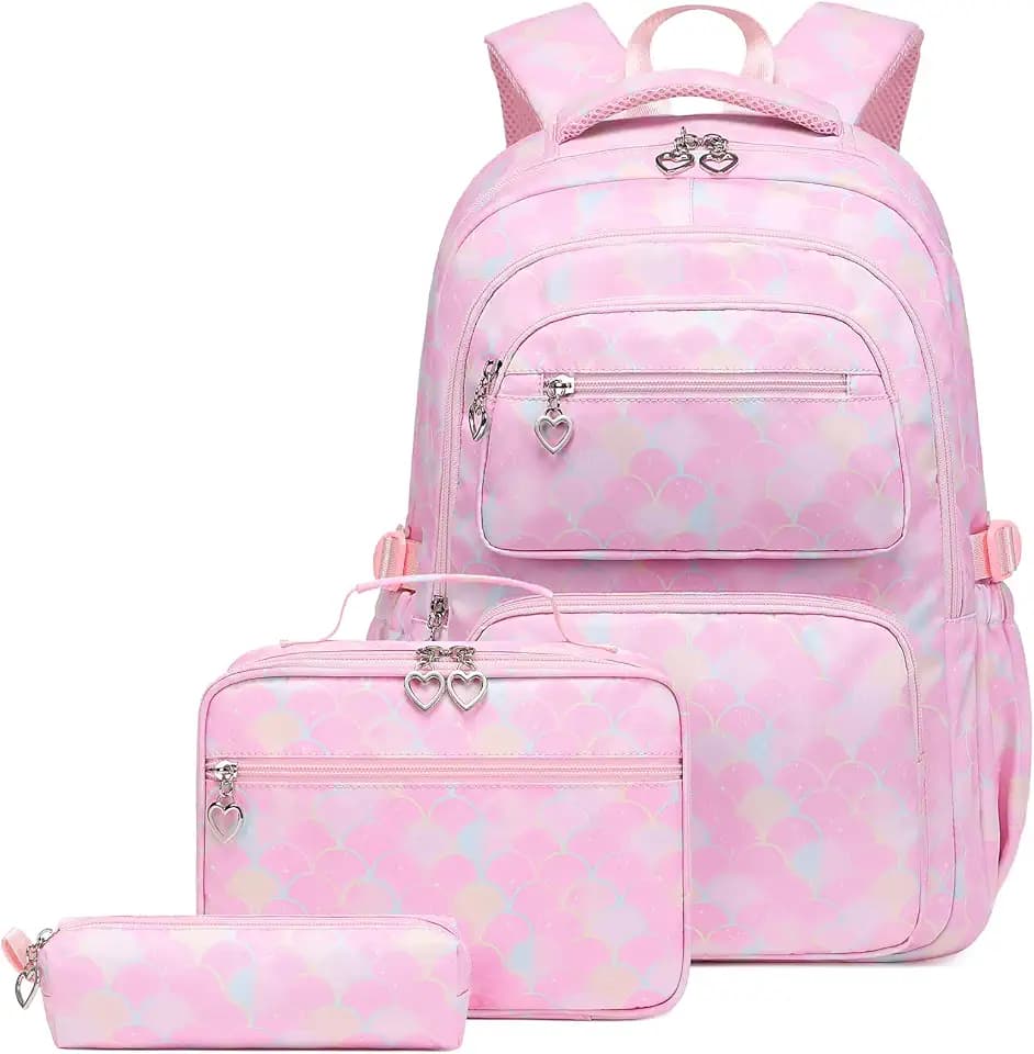 Sugaroom Mermaid Backpack for Girls Backpack with Lunch Box Pencil Case Kids School Bags Primary Elementary Bookbags for Teens