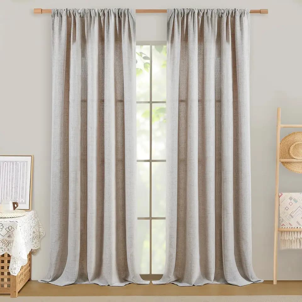 Softalker Leinen Gardinen Wohnzimmer modern Vorhang 240 cm Hoch Gardine Schal für Gardinenstange Fertiggardinen für Schlafzimmer Kinderzimmer Tür, küchengardinen,Curtains Living Room,2er Set,Natur
