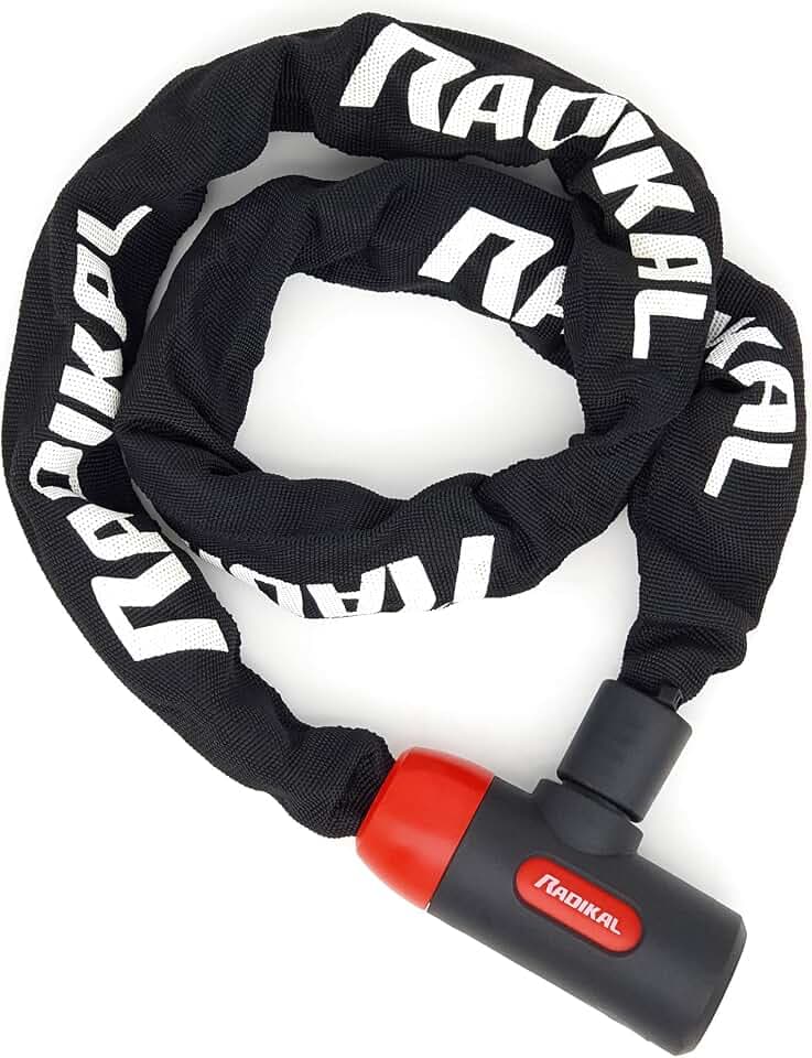 RADIKAL RKX120 Diebstahlsicheres Kettenschloss Motorrad, Roller, Fahrrad, Sicherheit 8mm verstärkter Stahl 120cm, Schwarz und Rot