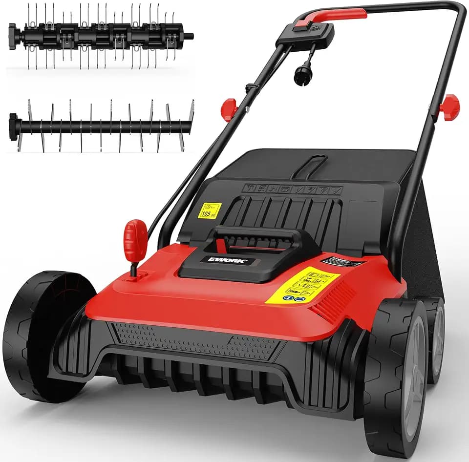 EWORK Electric Dethatcher and Scarifier 14-Inch 12-Amp with Collection Bag