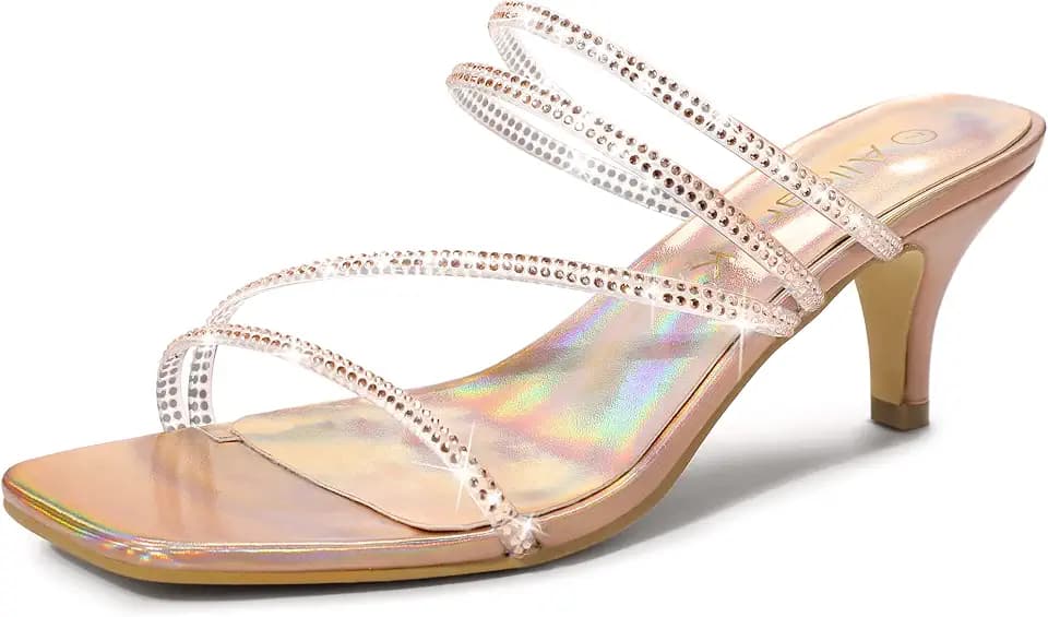 Allegra K Damen Strass Riemchen Kitten Heels Slide Sandalen