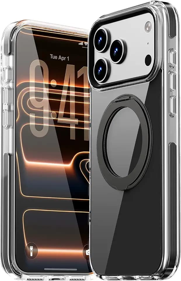Magnetic for iPhone 17 Pro Case 360° Spin Stand Black