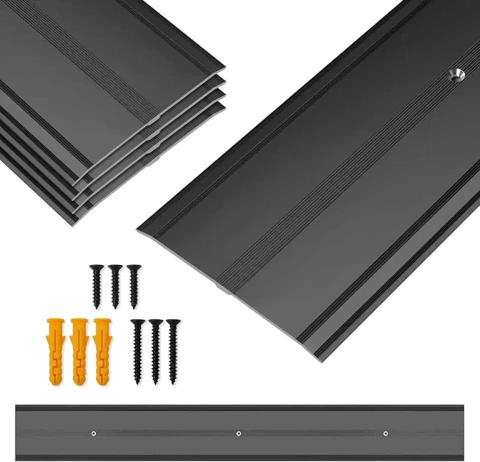 36" L x 4" W Aluminum Floor Transition Strip Metal Door Threshold, 0.1" H Flat Profile for Carpet Vinyl Wood Tile Concrete Flooring Gaps, Modern Doorway Protector Decoration(Black,5pcs)