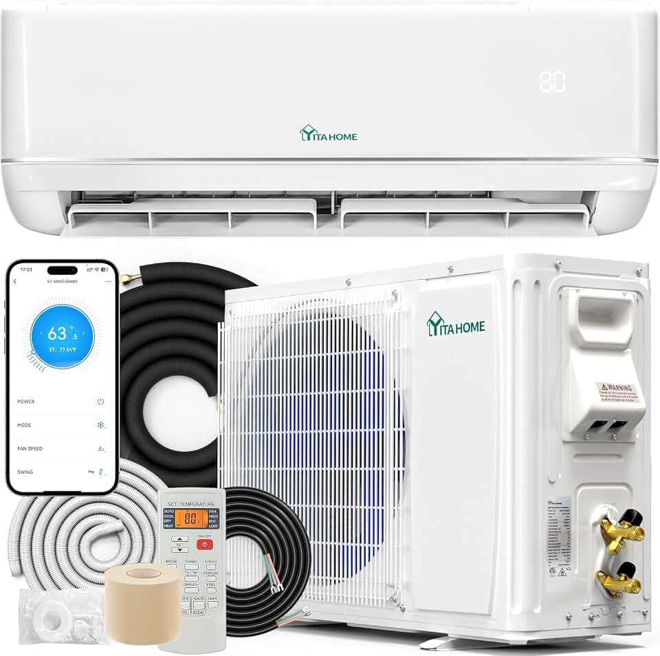 YITAHOME 21 SEER2 18000 BTU Mini Split AC/Heating System 208-230V, Pre-charged Inverter System with Wi-Fi & Alexa Compatibility, Cover Up to 1250 Sq. Ft, Complete Installation Kit