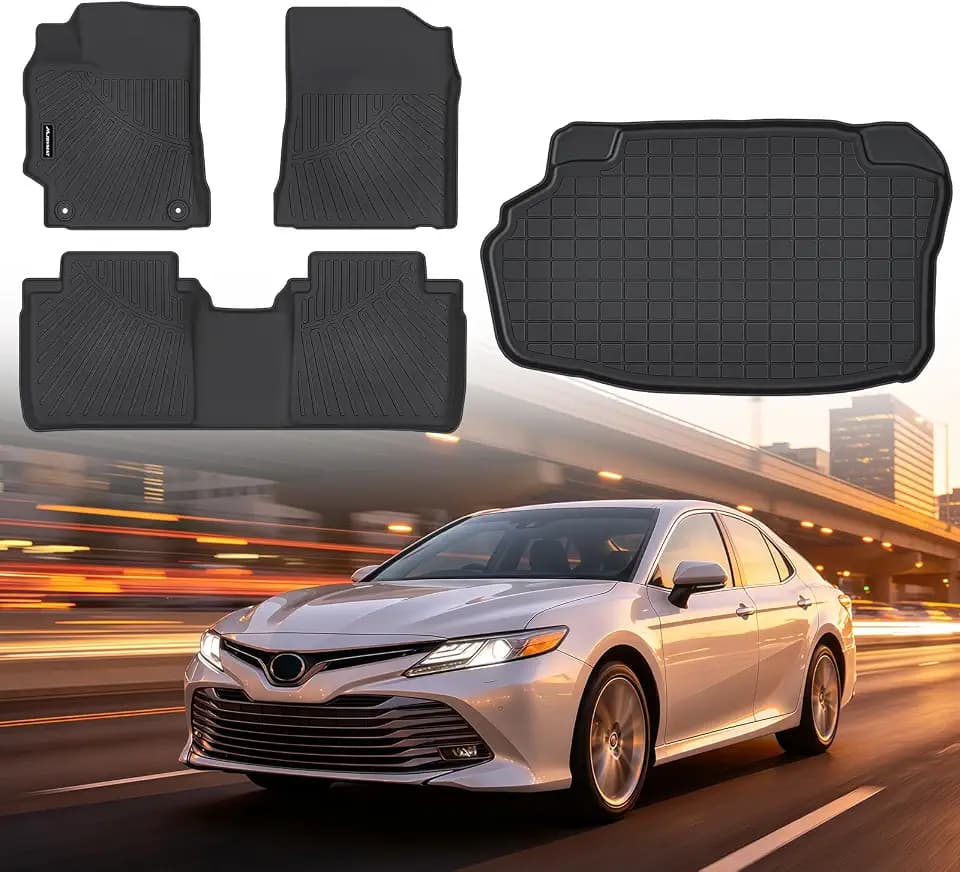 Floor Mats for 2011-2017 Toyota Camry (Only Fit Hybrid) & Cargo Mat, TPE All Weather Protection Car 1st & 2nd Row Floor Liners with Trunk Mat Full Set Accessories,Black