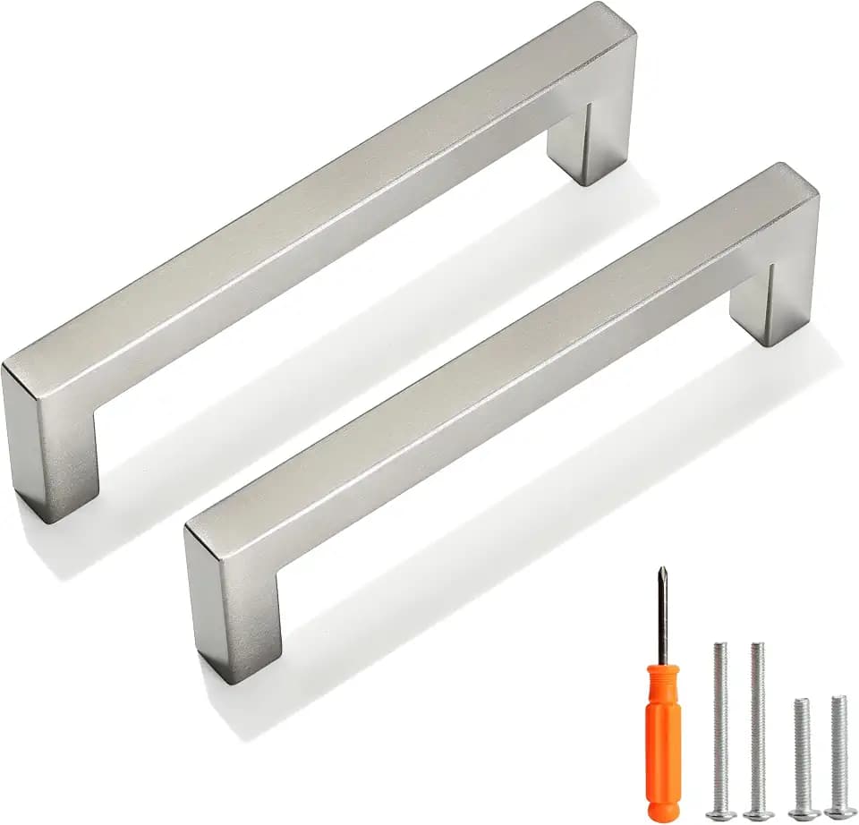Cabinet Pulls Brushed Nickel Cabinet Handles Square Drawer Pulls, 30 Pack 5 Inch Stainless Steel Kitchen Door Cupboard Cabinet Handles, Cabinet Hardware Drawer Handles, 128mm Hole Centers