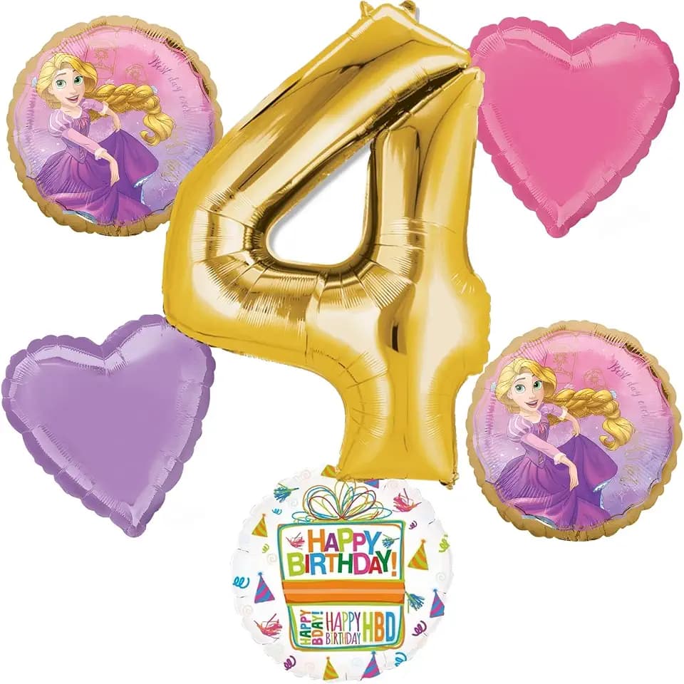 Princess Rapunzel 4th Birthday Party Supplies 6pc Balloons Decorations