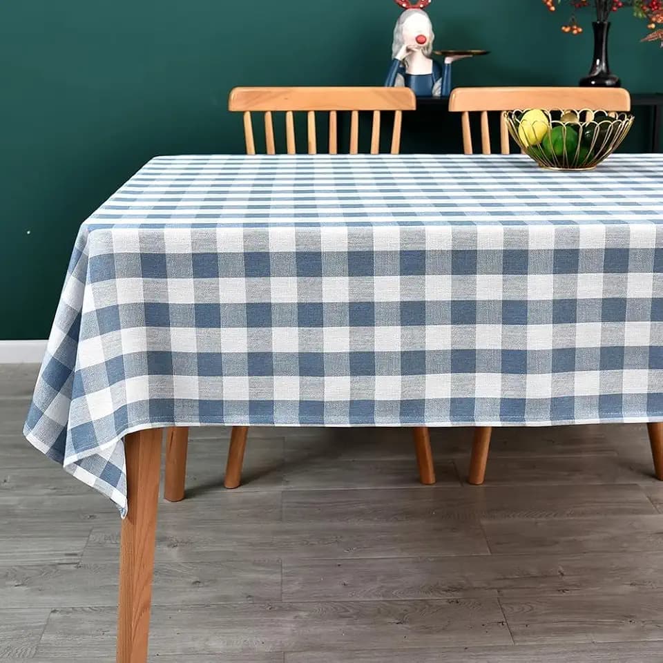 Gingham Table Cloth for Rectangle Tables Sky Blue Checkered Plaid Tablecloth Heavy Duty Cotton Blend Washable & Wrinkle Table Cover for Outdoor Kitchen Dining Picnic Camping (60x102 Inch)