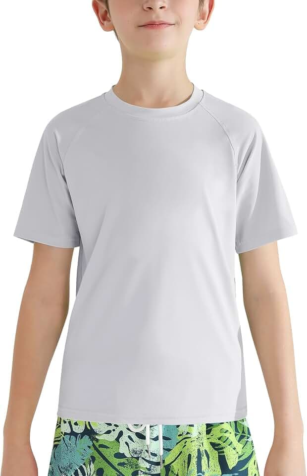 Valcatch Jungen Mädchen UPF 50 Rash Guard Schwimmshirts Kinder Teenager Schnell Trocknend Sportlich Kurzarm T-Shirt UV Angeln Surfen Wasser Strand Tops Laufen Workout Gym Active T-Shirt