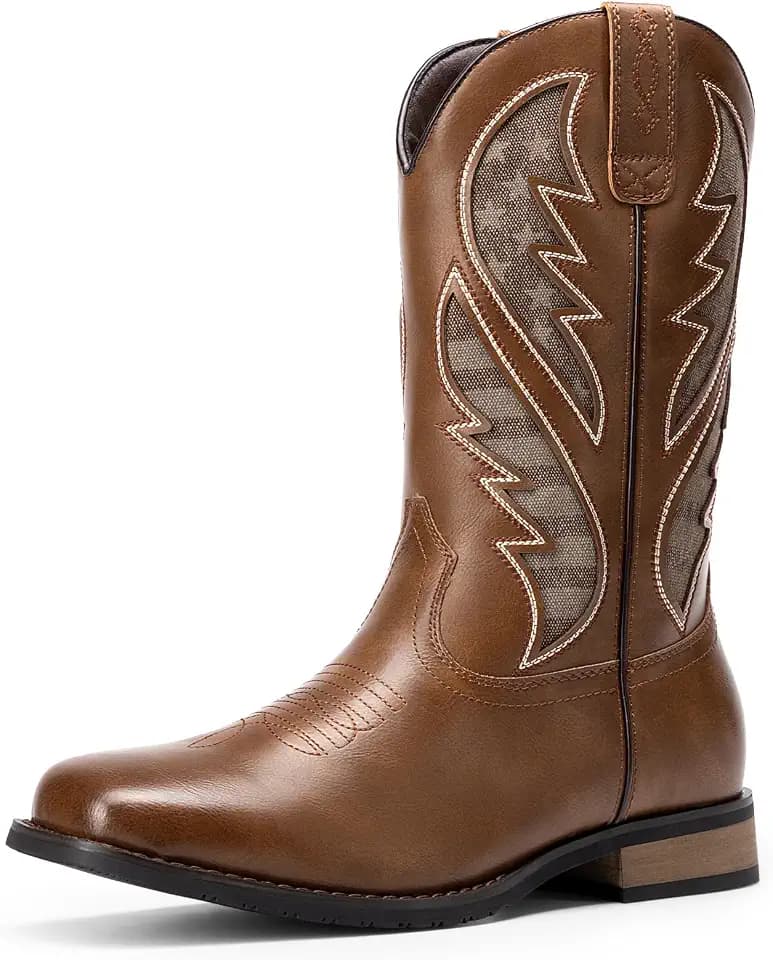 Bruno Marc Men's Durable Cowboy Classic Slip on Western Boots with Chic Embroidered Durable Short Fashionable Western Boots