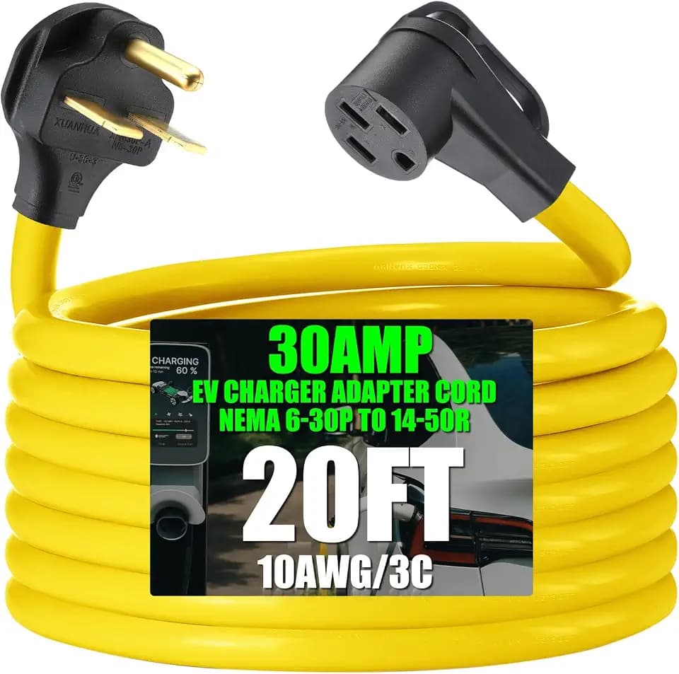 Kanayu 20FT NEMA 6-30P to 14-50R EV Charger Adapter Cord, 30 Amp 240V HVAC to 50 Amp Level 2 EV Charging Power Adaptor Cord, STW 10 AWG/3C, ETL Listed (Not for RV or Dryer)