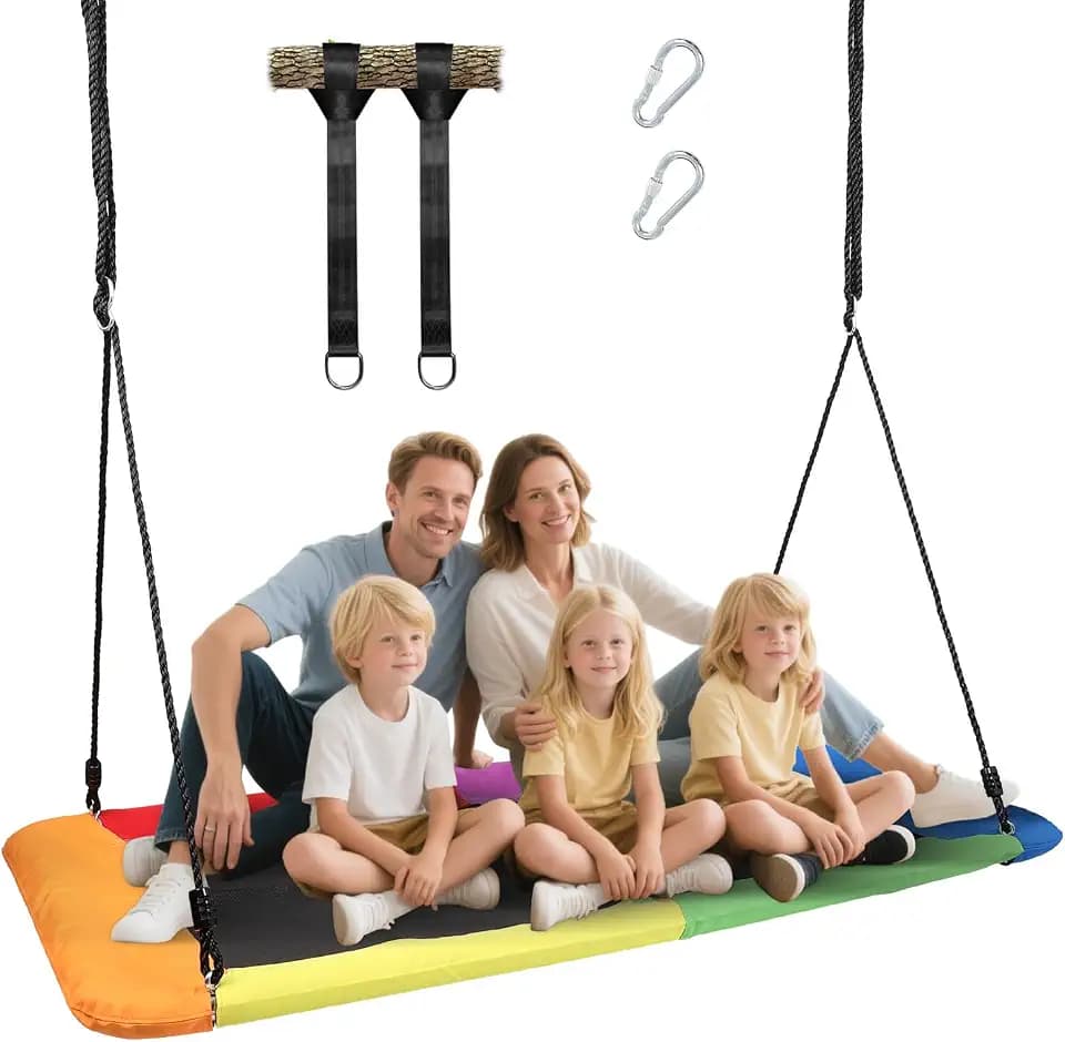 60" Rectangular Giant 800lbs Tree Swing for Kids and Adults,Waterproof & Durable,Heavy Duty Large Outdoor Tree Swing with 2 Hanging Straps