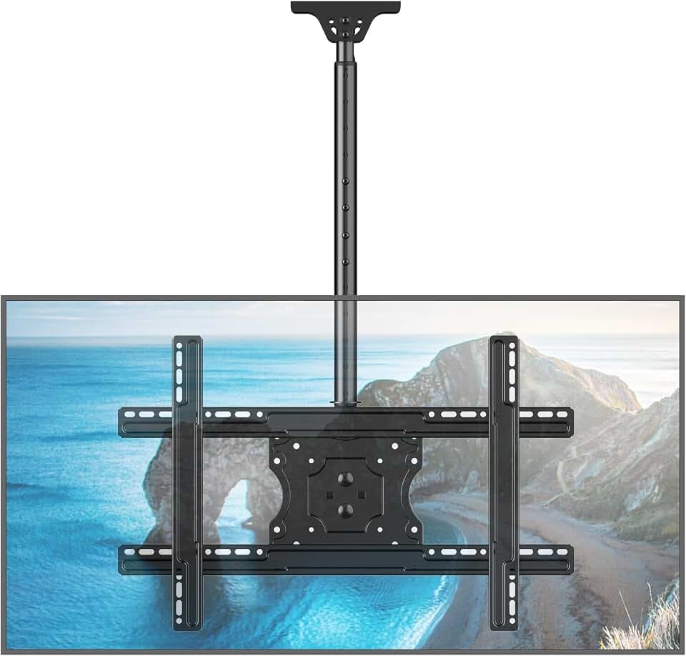 MOUNTUP Ceiling TV Mount for 40-75 Inch Flat Curved TVs, 360° Rotation Heavy Duty Articulating Pole with 99 lbs Capacity, Max VESA 600x400mm, Adjustable Height Ceiling Mount for Restaurant/Office