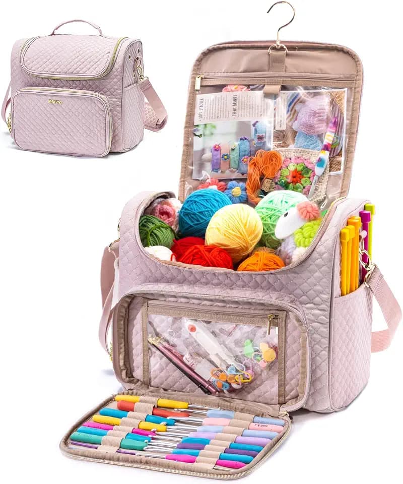 MYBAGZING Large Crochet Bag Organizer with Hanging Hook & Tool Storage