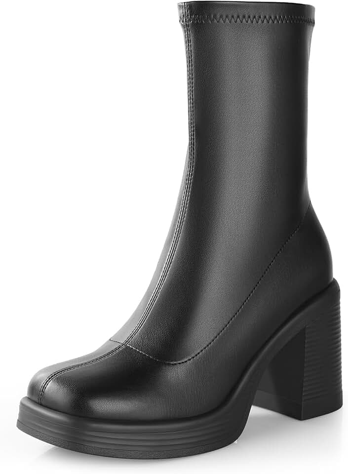 Ankis Women's Ankle Gogo Boots Platform Chunky Heel Y2K Side Zipper