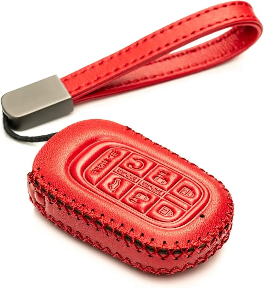 Vitodeco Leather Key Fob Cover Case Protector Compatible with Honda Odyssey (2025 - 2026 Models) - 7 Buttons, Red