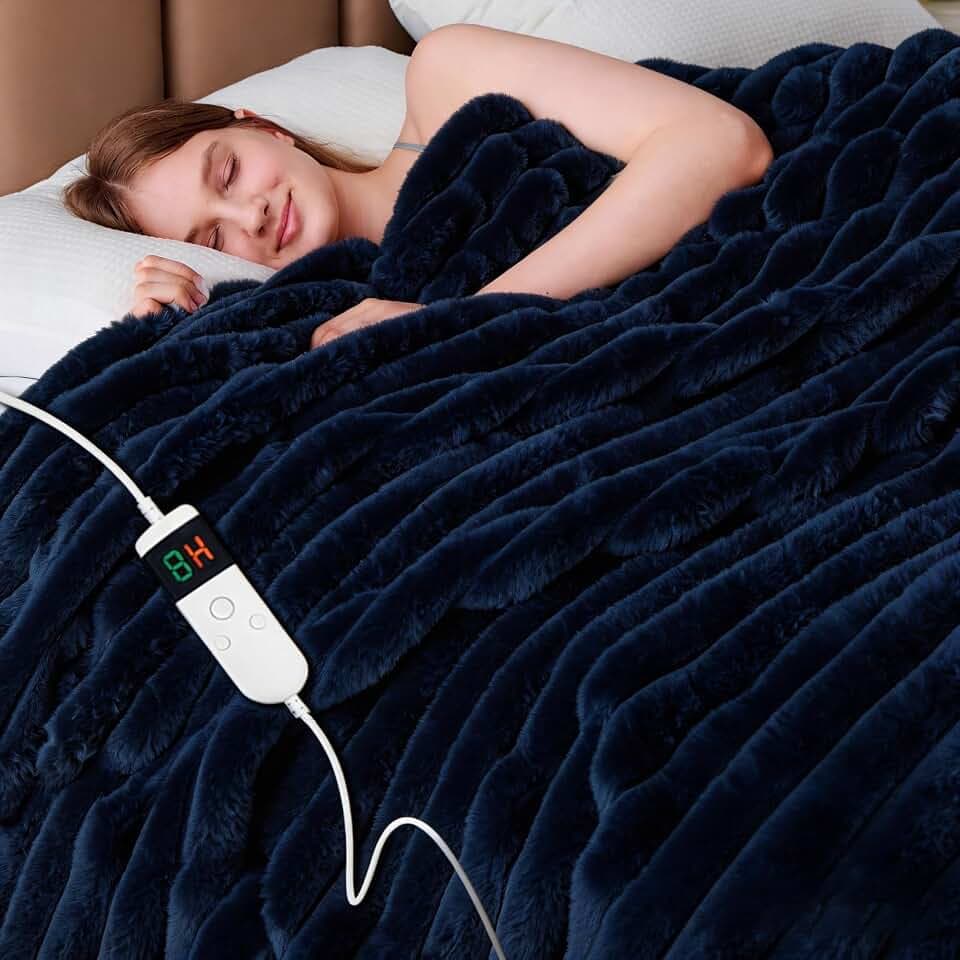 Heated Blanket Electric,Thick Striped Flannel Electric Blanket,10 Versatile Heating Levels, 8 Convenient Time Settings, Fast Heating & Overheat Protection.
