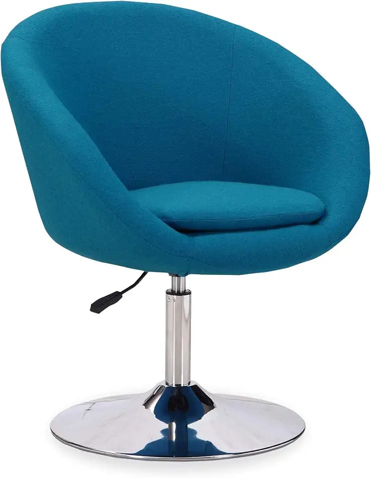 Manhattan Comfort Hopper Adjustable Swivel Accent Chair with 360° Turn, Upholstered Seat, Polished Chrome Base, Modern Bowl Design for Home Office and Living Room, Blue