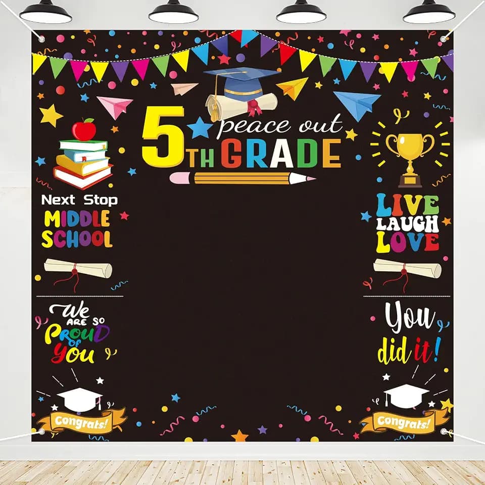 5th Grade Graduation Decorations Photo Backdrop, Peace Out 5th Grade Next Stop Middle School Banner, Large Size Fifth Grade Graduation Photo Booth Props Elementary School Party Decor Supplies
