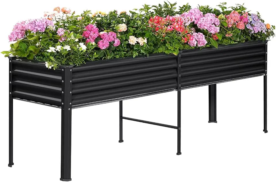 Land Guard Galvanized Raised Garden Bed with Legs, 96×24×32in Raised Garden Beds Outdoor with Drainage Holes, Planter Boxes Outdoor for Backyard, Patio, Balcony, 1200lb Capacity, Gray