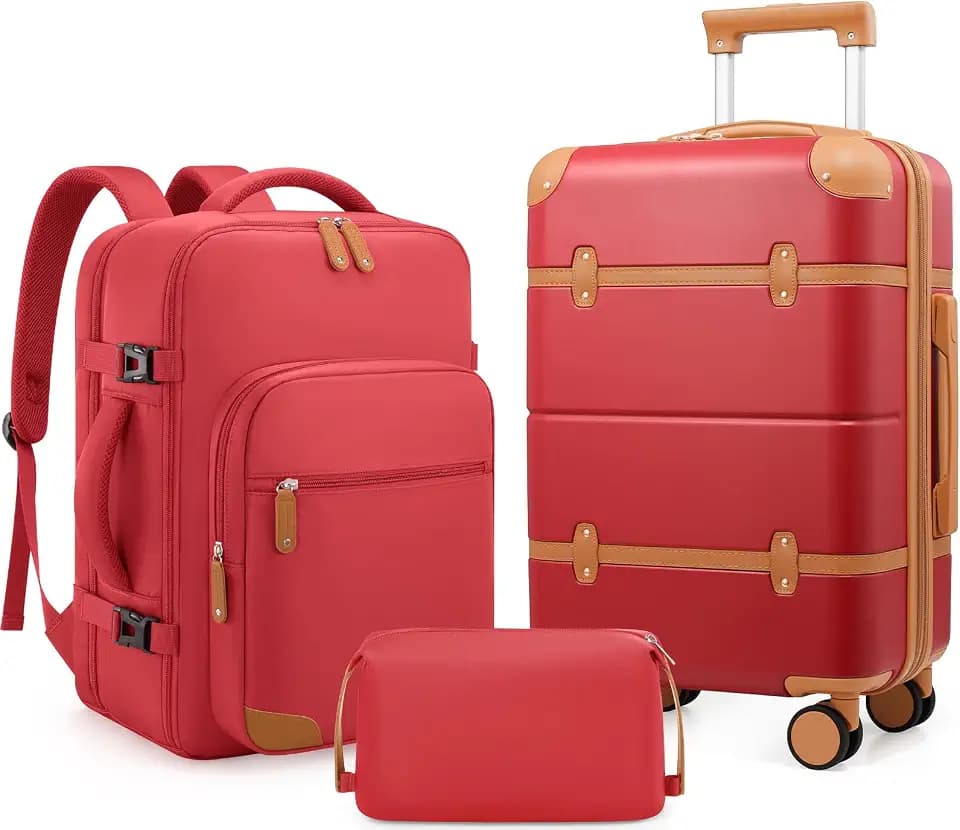 Expandable Carry On Luggage Set, 20In PC Hardside Suitcase with Backpack