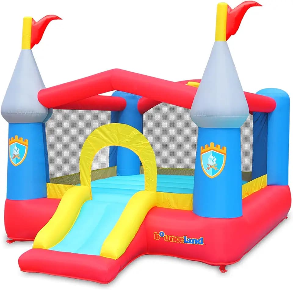 Bounceland Bounce House Castle with Basketball Hoop Inflatable Bouncer, Fun Slide, Safe Entrance Opening, UL Certified Strong Blower Included, 12 ft x 9 ft x 7 ft H