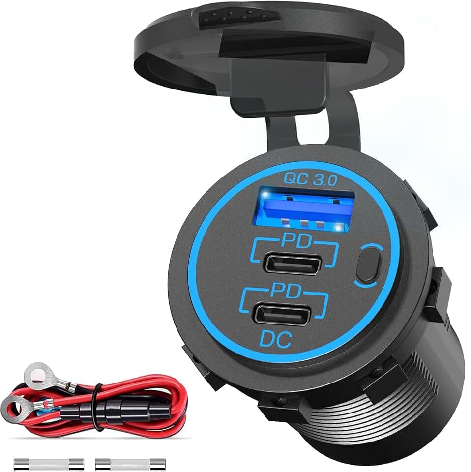 PD 3.0 USB C Steckdose 12V Einbau: Dual Typ C USB Dose Buchse Wasserdicht 12 Volt KFZ Zigarettenanzünder Adapter mit Schalter für Wohnmobil Auto Motorrad Boot LKW Wohnwagen
