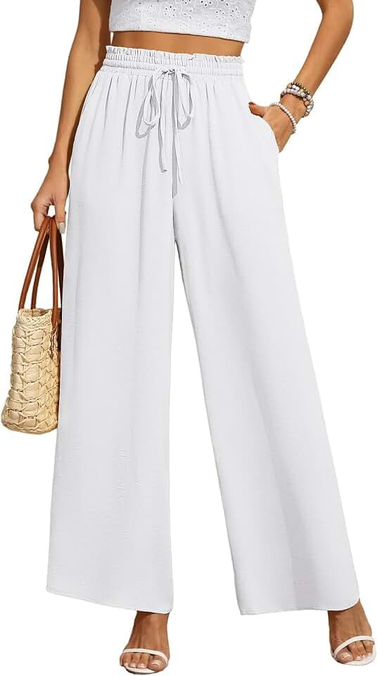 BEIGAI Damen Hosen Weites Bein Stoffhose Locker Gerade Leichte Palazzo Hose