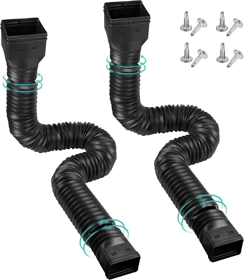 2 Pack Downspout Extensions, Drainage Pipe Extendable 21" to 58", Black