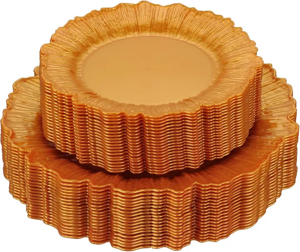 Noemie 60Pcs Floral Gold Plastic Plates, Premium Gold Disposable Plate for Party & Wedding - Heavy Duty Party Plate for 30 Guests (30 Dinner & 30 Dessert Plates)